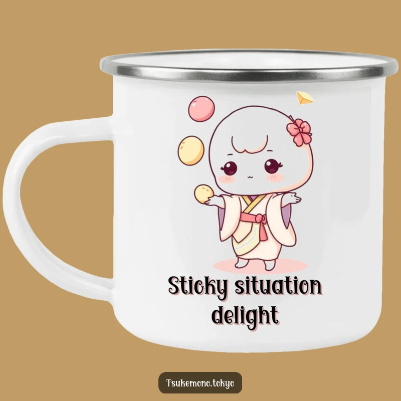 Funny Mochi Juggler Camping Mug: Pastel Kimono Character for Outdoor Hilarious Sips