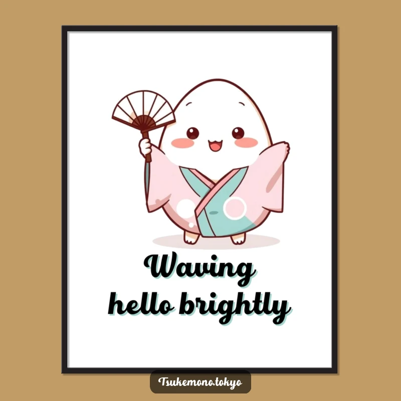 Funny Onigiri Kimono Fan Digital Art: Printable Cheer & Tradition Gift