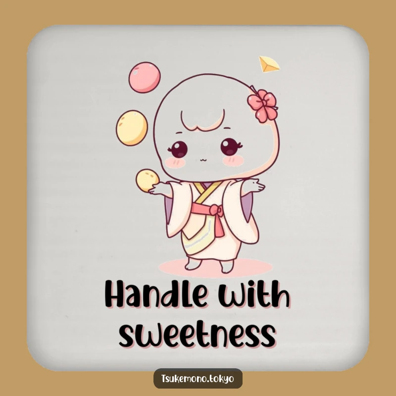 Funny Mochi Juggler Coaster: Pastel Kimono Charm for Hilarious Drink Protection