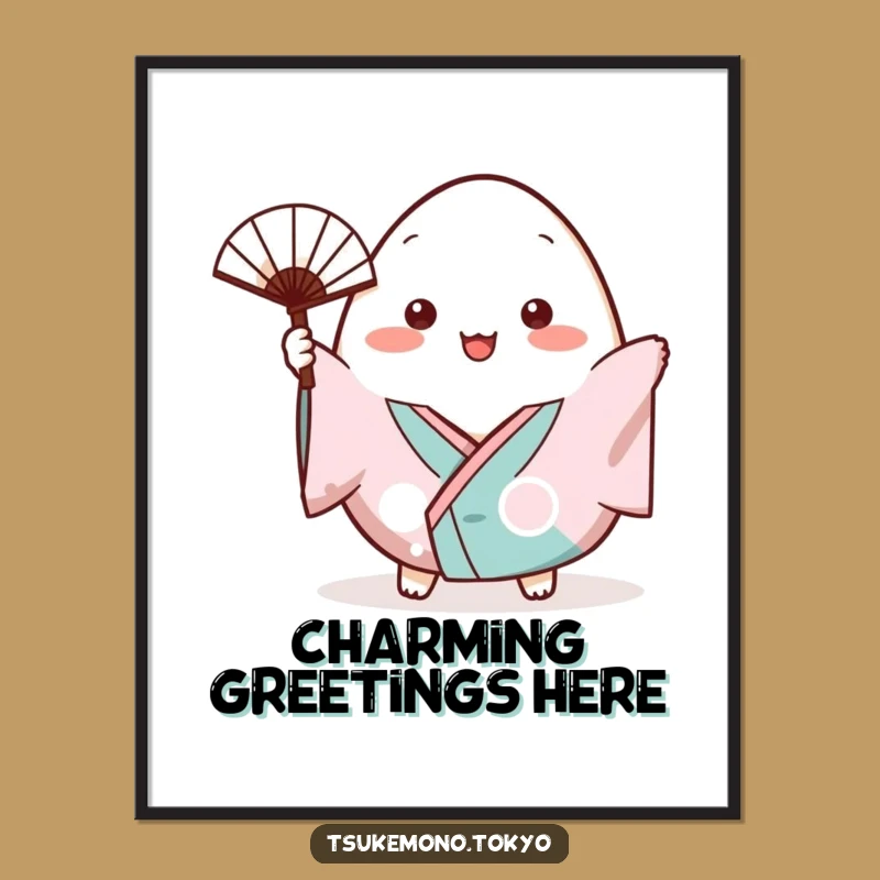 Funny Onigiri Kimono Fan Poster: Cheerful Art Print Gift