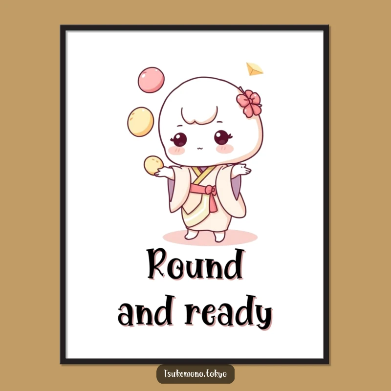 Funny Mochi Juggler Poster: Pastel Kimono Art for a Hilarious and Cute Decor