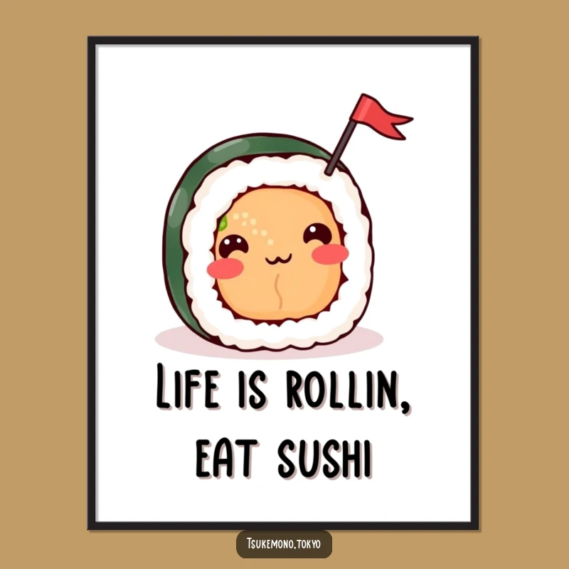 Free Printable Wall Art: Happy Sushi Roll - Cute Downloadable Art for Food Lovers