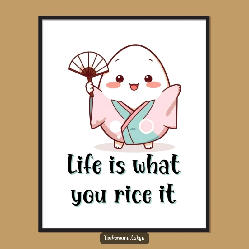 Free Printable Wall Art: Onigiri Kimono Fan Cheerful Funny Downloadable Art