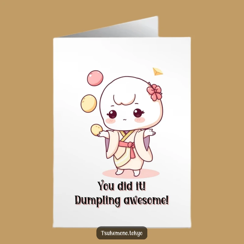 Free Printable Congrats Card: Mochi Dumpling Juggler for Your Exciting Achievements